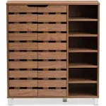 Baxton Studio Eloise Modern & Contemporary Beech Wood 2 Door Shoe Cabinet with Open Shelves Walnut