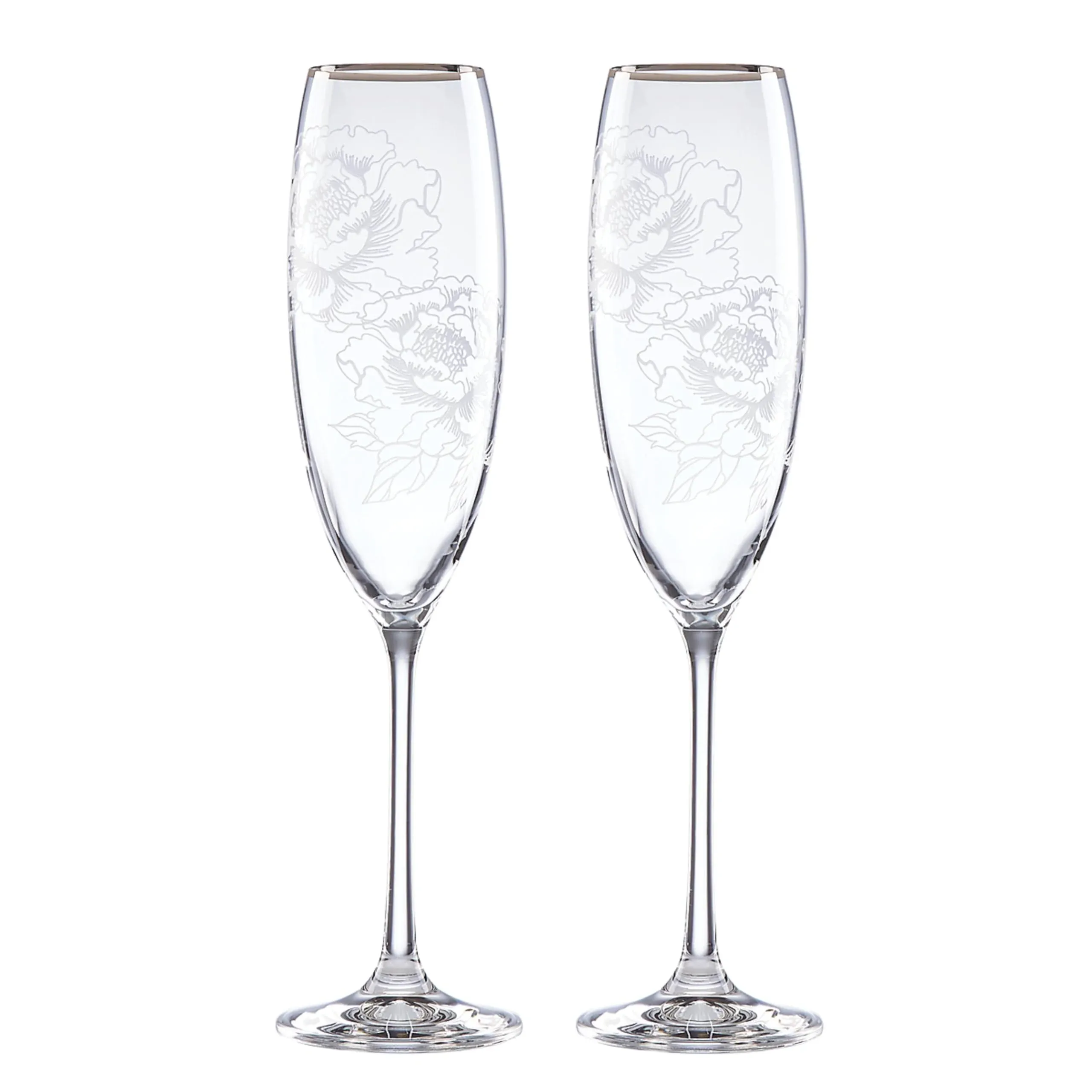 Lenox Silver Peony Crystal Toasting Flutes, Pair