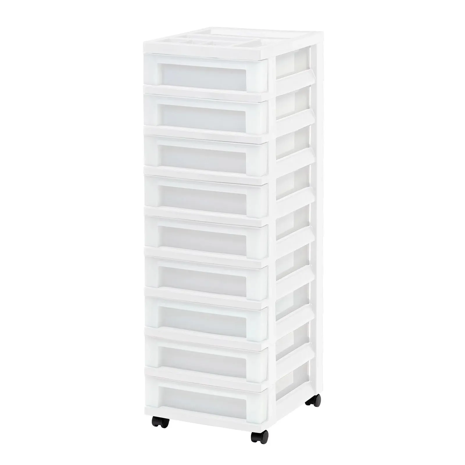 9-Drawer Storage Cart with Organizer Top Rolling Tower Office 37.75 inch Tall