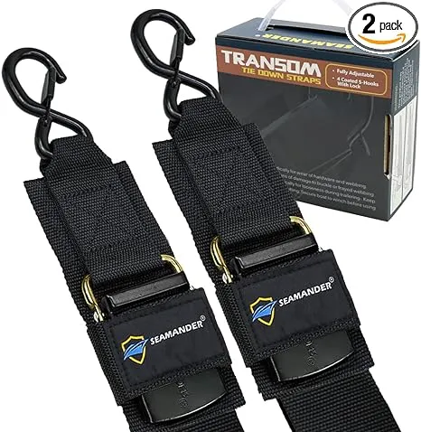 Seamander Transom Tie Down Straps for Boating Safety, Jetski & PWC Trailer,UV Treated 2" x 48" Marine Tie Down Straps S-Hooks with Safety Clips Guaranteed for Life…