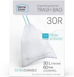 5.28 Gallon Compostable Kitchen Trash Bags with Drawstring Handles, BPI-Certified Eco Friendly, Heavy Duty Custom Fit for 20L Recycling Trash Can Liner, Code 20R, 60 Count, Green