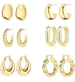 6 Pairs 14K Gold Hoop Earrings for Women Lightweight Multipack Hypoallergenic