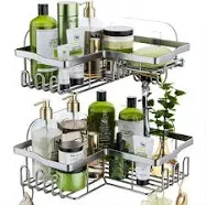 Dyiom Shower Caddy 11Hooks+Shampo<wbr/>o Holder Stainless Steel Silver Organizer(2Pck<wbr/>)