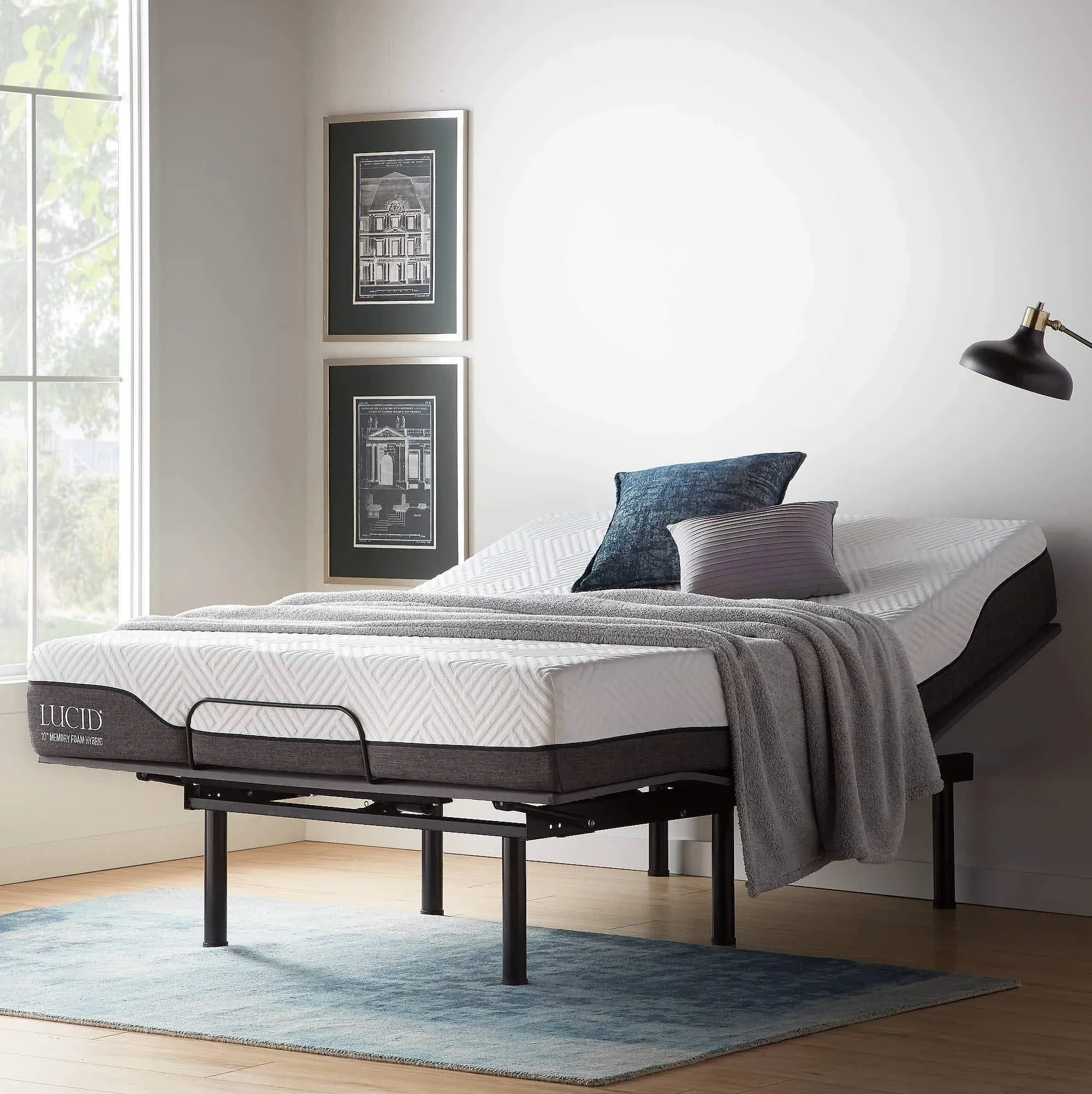 Lucid L150 Adjustable Base Bed Frame with Head and Foot Incline Wireless Remote Control Premium Quiet Motor