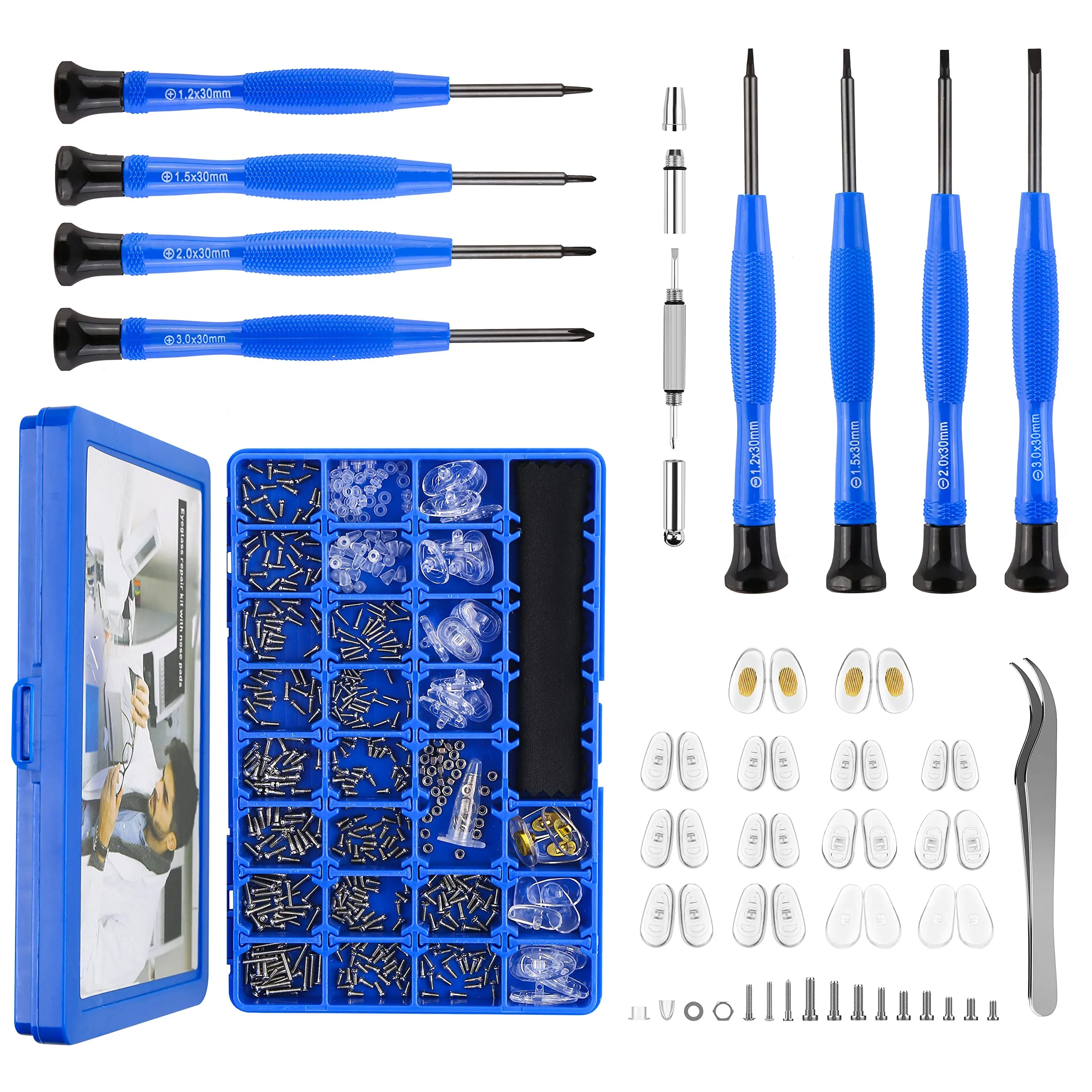 HQVOIC Upgrade Version Magnetic Eye Glass Repairing Kit Eyeglass Repair Tool Kit with Compact Screw Box Include Nose Pads