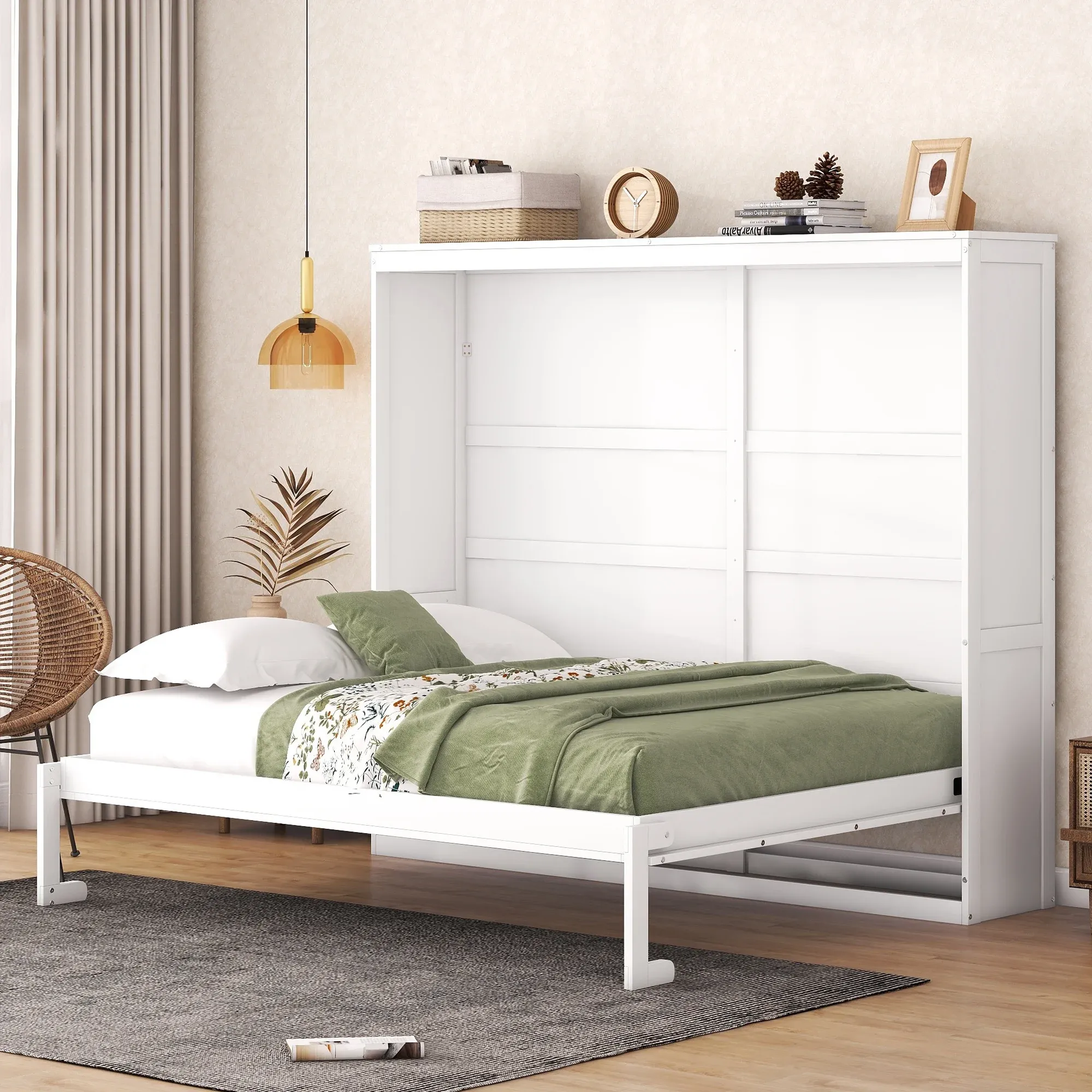 Harper & Bright Designs Queen Size Murphy Bed Wall Bed Space-Saving for Multipurpose Guest Room or Home Office, White