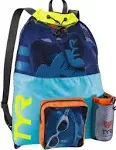 Big Mesh Mummy Backpack for Wet Swimming, Gym, and Workout Gear, Blue/Yellow