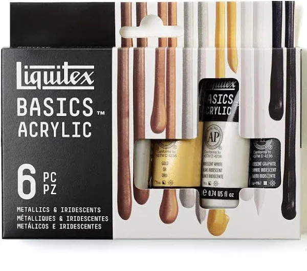 Liquitex BASICS 6 Tube Acrylic Paint Set, 22ml, Metallic &amp; Iridescent