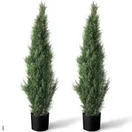 TRESIL Set of 2 Pre-Potted 4 Feet Faux Cedar Tree, Lifelike UV Protected Front Door Decor, Porch, Garden, Entryway Topiary, Indoor/Outdoor Use - Ready to Display