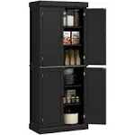 HOMCOM Freestanding Modern 4 Door Kitchen Pantry, Storage Cabinet Organizer with 6-Tier Shelves, and 4 Adjustable Shelves - Black