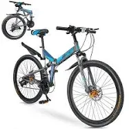 Zacro 26 inch Folding Mountain Bike, Compact Mountain Bike with 24 Speed Dual Disc Brake and Shock Absorbers Alloy Wheels