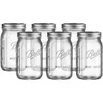 Ball Wide Mouth Glass Mason Jars with Lids and Bands, Used for Canning, Pickling, Juice, Jam, Jelly, Quart Size 32 Ounce (Pack of 6)