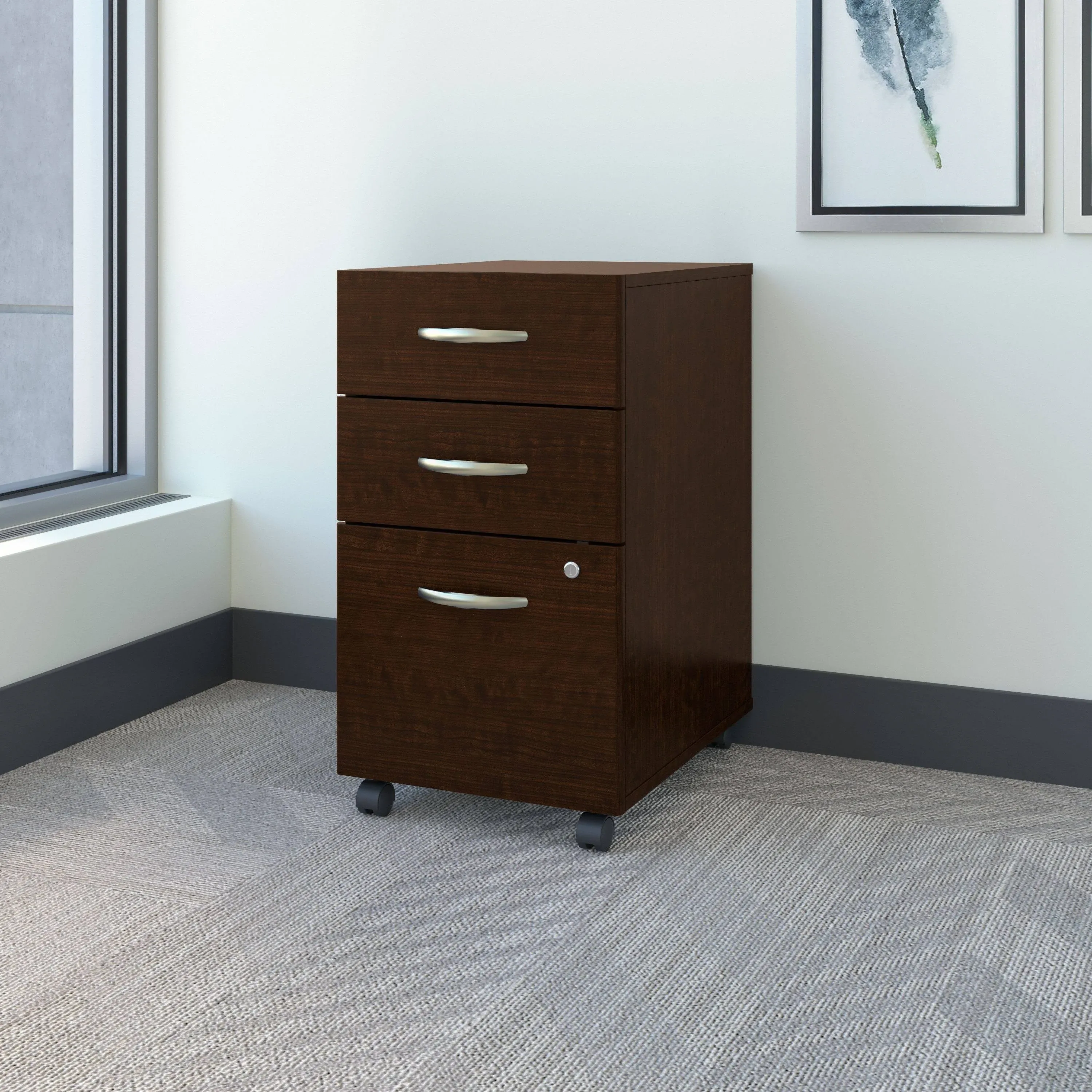 BBF Components Collection 3-Drawer Mobile File Cabinet, Hansen Cherry