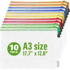 Mesh Zipper Pouch Bags A3-12.6x17.7 in Plastic Zipper Pouches for 10 Pack