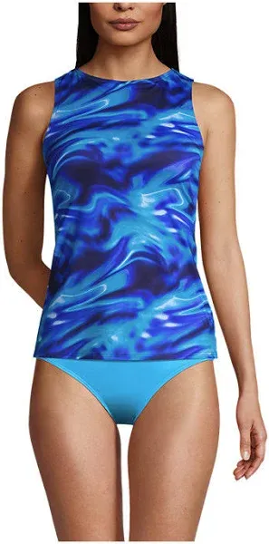 Lands' End Women's Chlorine Resistant High Neck UPF 50 Modest Tankini Swimsuit Top