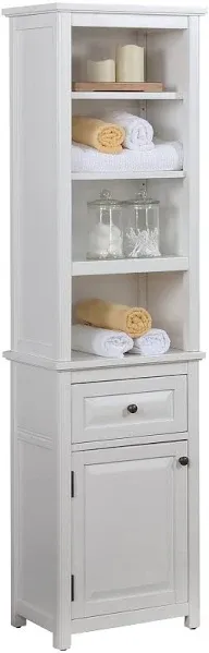 Alaterre Furniture Dorset Bathroom Storage Tower with Open Upper Shelves and Lower Cabinet