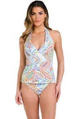 La Blanca Women's Rouched Front Halter Tankini Swimsuit Top