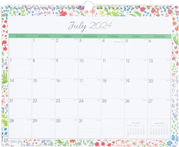  2024-2025 Academic Year Monthly Wall Calendar, 15&#039; x 12&#039;, Wirebound, Ditsy 