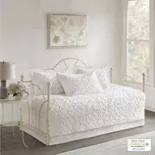 Solid White Chenille Medallion 5 pc Twin Daybed Set Quilted Cotton Cover Bedding