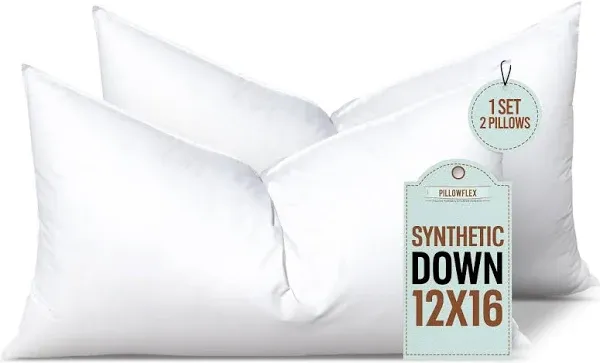 Pillowflex Synthetic Down Pillow Insert - 12x18 Down Alternative Pillow, Ultra Soft, Small Rectangle, Lumbar, Travel, Neck, Sleeping Pillow - 1 Decorative Pillow Form