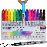 [15 Markers - 15 Colors] Think2 Bullet Tip Permanent Markers. (15 Assorted Co...