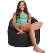 Posh Creations Sonoma Lounger Chair for Kids and Teens Big Bean Bag for Living Rooms, Bedrooms and Basements, Large, Black