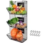 X-cosrack Metal Wire Basket Wall Mount, 3 Tier Wall Storage Basket 3-Tier Black