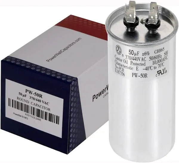 50 MFD uf Motor Run Round Capacitor 370 V VAC or 440 Volt 50 Micro Farad PW-50/R - Guaranteed to Last 5 Years