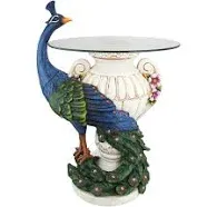 Design Toscano Staverden Castle Peacock Sculptural Glass-Topped Table