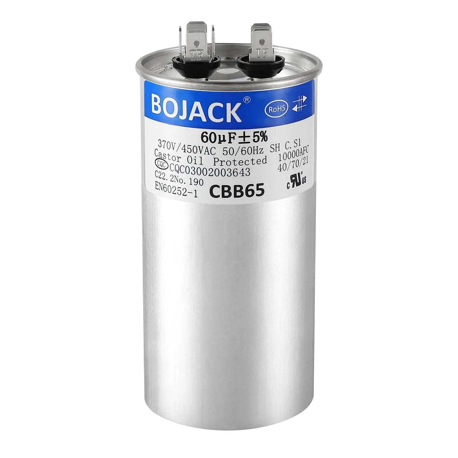 Bojack 60 uF 5% 60 Mfd 370/450 V Cbb65 Round Run Start Capacitor for Ac Motor