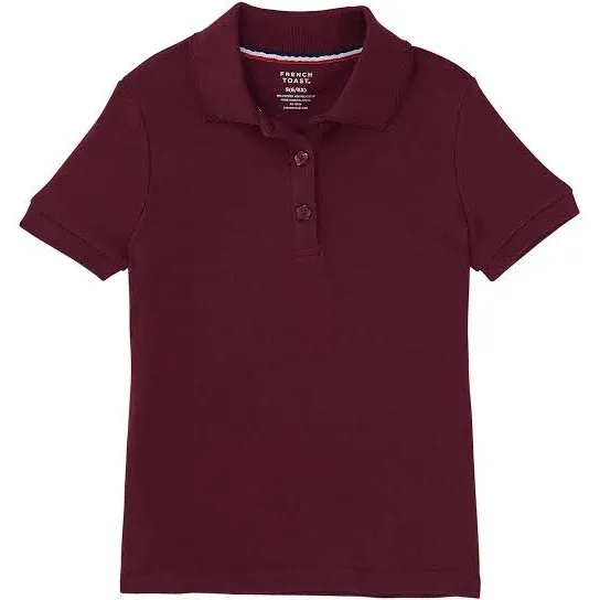 New French Toast Girl School Uniform Burgundy Short Sleeve Interlock Polo S 6 6X