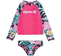 Hurley Girls' Long Sleeve Rash Guard 2-Piece Swimsuit