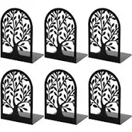 Umikk Book Ends, Bookends for Shelves, Tree Book End to Hold Books, Metal Bookend Stopper, Non-Skid Book Holder, Black Book Supports F