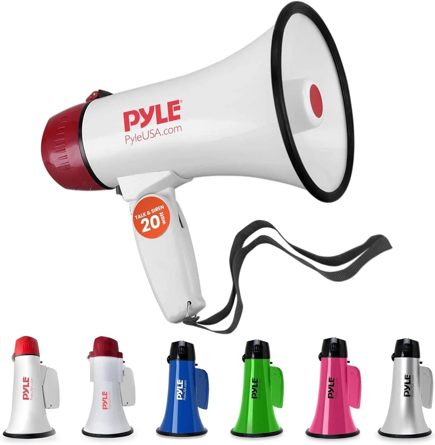 Pyle Megaphone Speaker Pa Bullhorn - 20 Watts & Adjustable Vol Control w/ Built-in Siren & 800 Yard Range for Football, Baseball, Hockey, Cheerleading