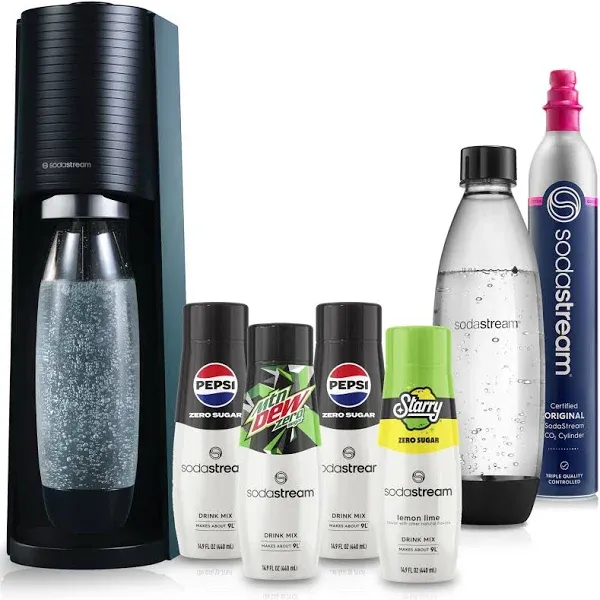 SodaStream Terra Sparkling Water Maker Bundle in Black - Includes 3-Pack CO2 and Carbonating Bottle