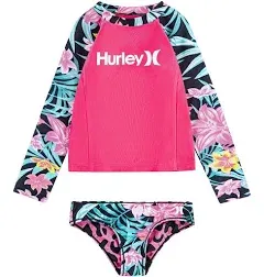 Hurley Girls' Long Sleeve Rash Guard 2-Piece Swimsuit