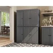 Palace Imports Black 48.5 Inch Pantry Cabinet with Glass Doors and 2 Drawers