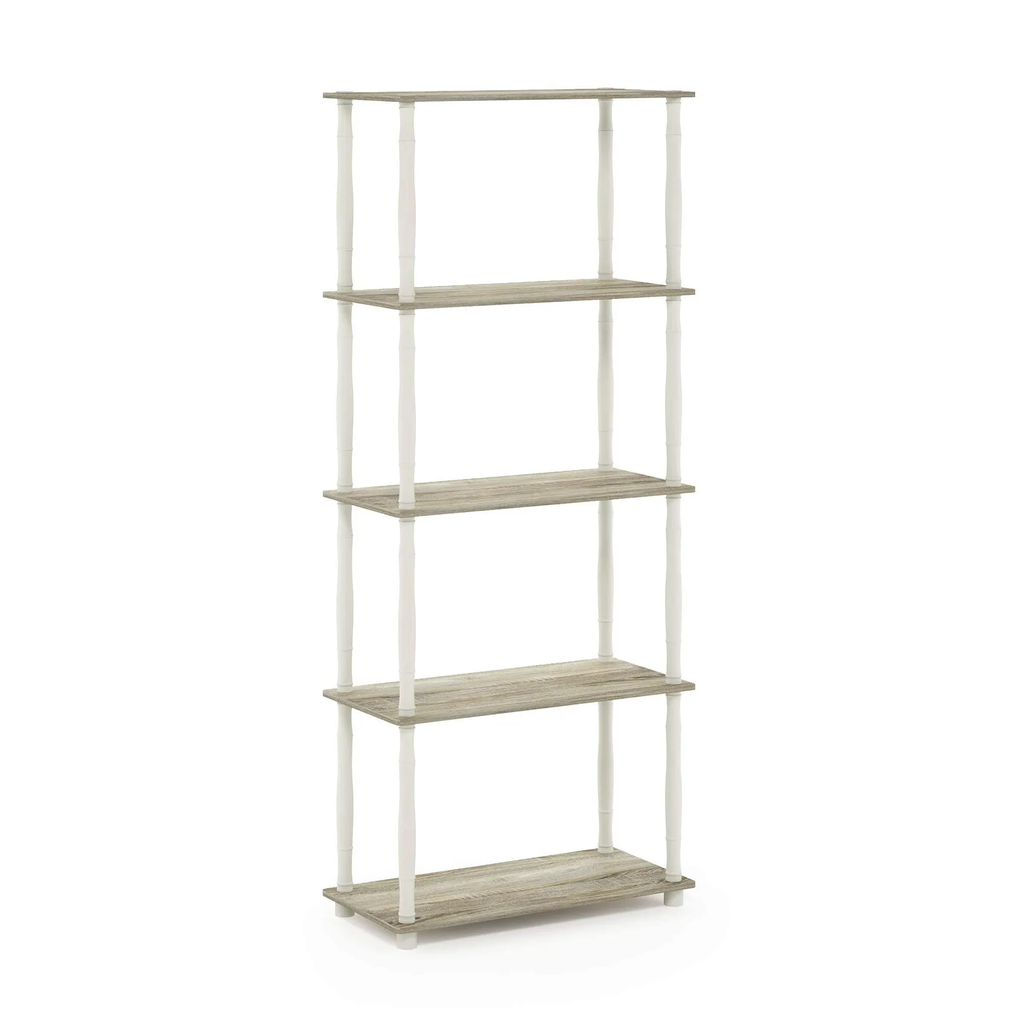 Furinno Turn-N-Tube 5-Tier Multipurpose Shelf Display Rack with Classic Tubes, Sonoma Oak/White