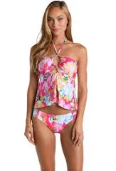 Sunshine 79 Women's Bandeau Tankini Swimsuit Top, Bright Pink//Expressive Garden, 10