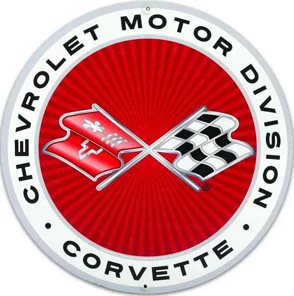 Chevrolet Motor Division Corvette Logo Round Metal Sign - Classic Corvette Sign for Garage, Shop or Man Cave