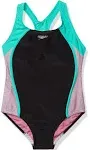 Speedo Girls Swimsuit One Piece Mesh Splice Thick Strap,Fuchsia Pink,8