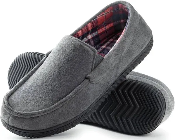 Men&#039;s Flannel Lined Memory Foam Loafer Slipper, Size 12 US Men, Charcoal