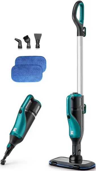 Kenmore SM2050 2-in-1 Steam Mop Hard Floor Cleaner with 2 Modes & 2pcs Washable Pads for Carpets, Rugs and Upholstery, Green