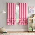 Eclipse Blackout Curtain, Tiered Ruffle Kids Curtain, 84 in x 40 in, Thermaback 100% Blackout Curtain with Rod Pocket Header, Curtain for Kids Room or Playroom, 1 Window Curtain, Pink