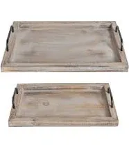 Besti Rustic Vintage Food Serving Trays (Set of 2) | Nesting Wooden Board with Handles | Stylish Farmhouse Decor Serving Platters | Large: 15 x2 x11” - Small: 13 x2 x9” inches (Rustic Off White)