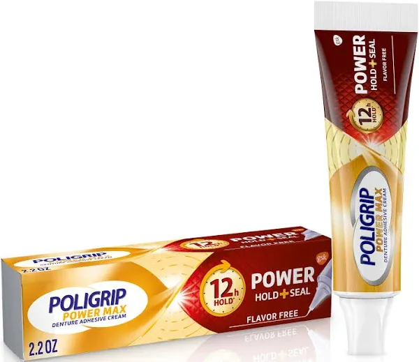 Poligrip Power Flavor Free Max Power Hold + Seal Denture Cream 2.2 oz