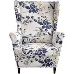 Ancheng Wing Chair Slipcovers 2 Pieces Stretch Spandex Wingback Chair Covers Sofa Slipcover Printing Wingback Armchair Slipcovers Furniture Protector