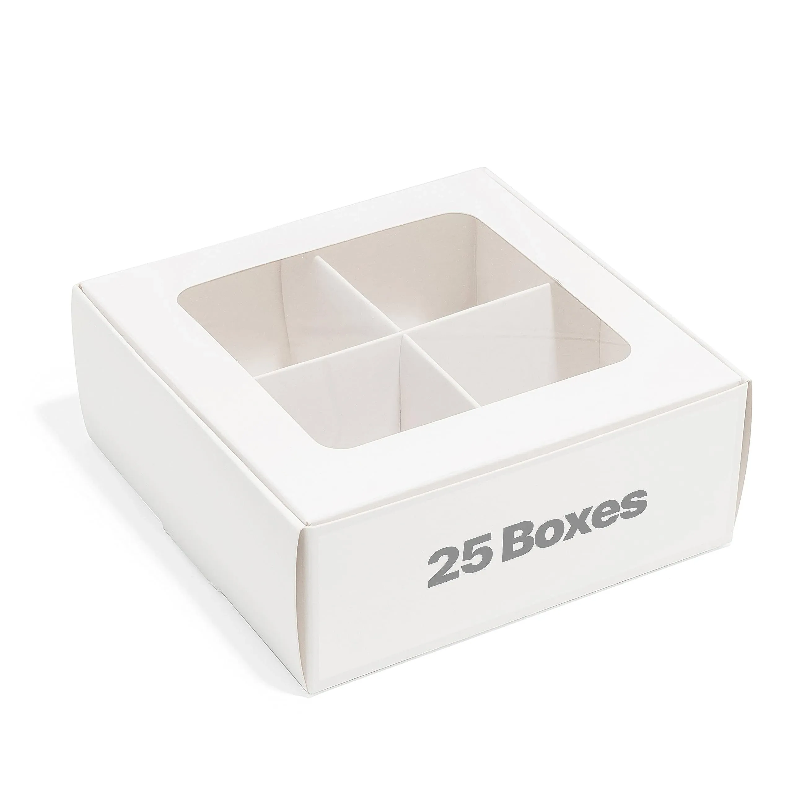 Small Cookie Boxes - White | 4 Treats - Window and Dividers | 6 x 6 x 2.4 Inc...