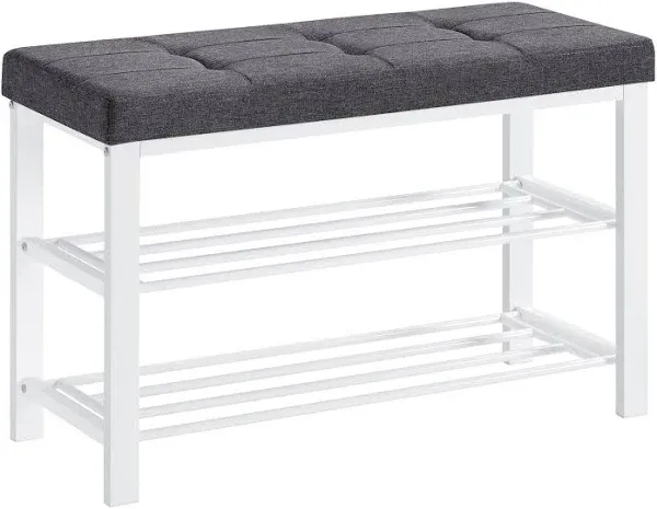 3 Tier Metal Shoe Bench Storage Rack w/ Padded Seat, Dark Gray/Black (Open Box)