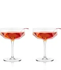 Viski Raye Faceted Crystal Coupe Glasses